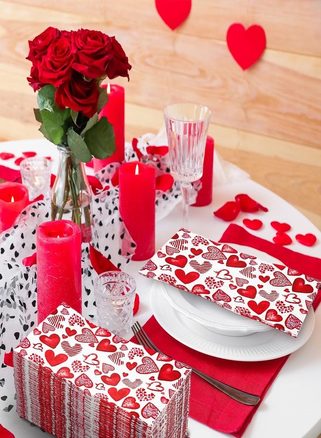 JarThenaAMCS مناديل جارثينا إيه إم سي إس، 100 قطعة، مناديل ورقية حمراء مزينة بقلوب حب، للاستخدام مرة واحدة، مناسبة لحفلات العشاء والزفاف والذكرى السنوية، مثالية لتزيين طاولات الطعام. - Image 5